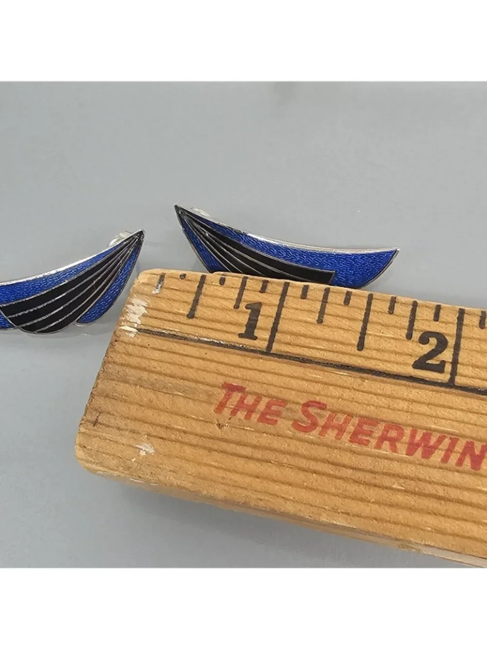 Vintage Roman Silver Tone Modernist Crescent Wing Stud Post Earrings Retro...